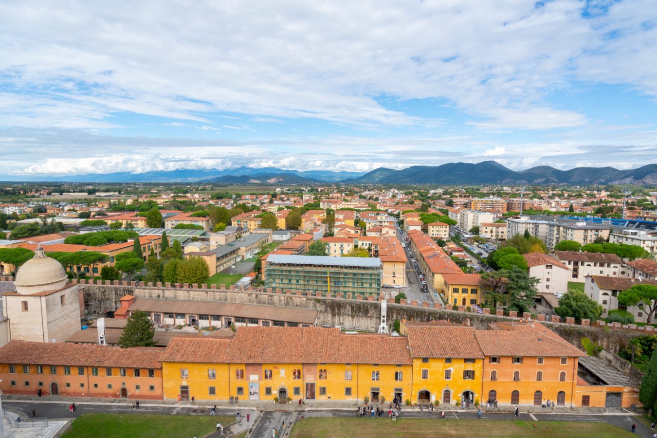 view of pisa new section of town with tuscan hills in the background