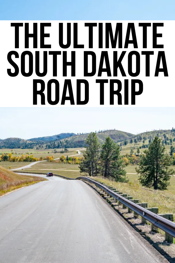 photo of the open road in custer state park, black text on a white background reads "the ultimate south dakota road trip"